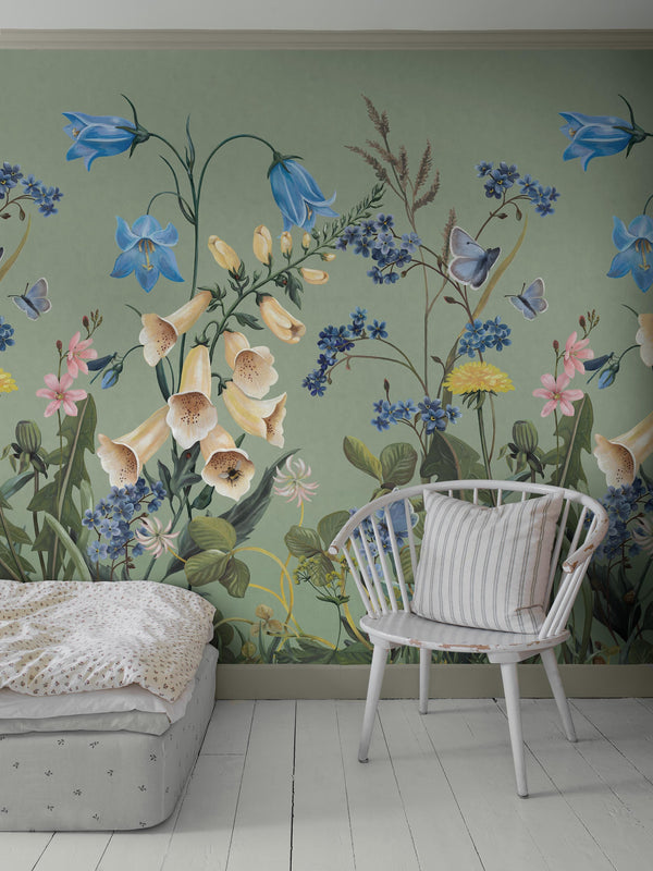 Boras Tapeter 9864W Studio Kids Bluebell Magic Green - mural w kwiaty polne