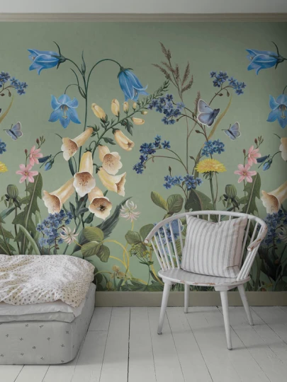 Boras Tapeter 9864W Studio Kids Bluebell Magic Green - mural w kwiaty polne