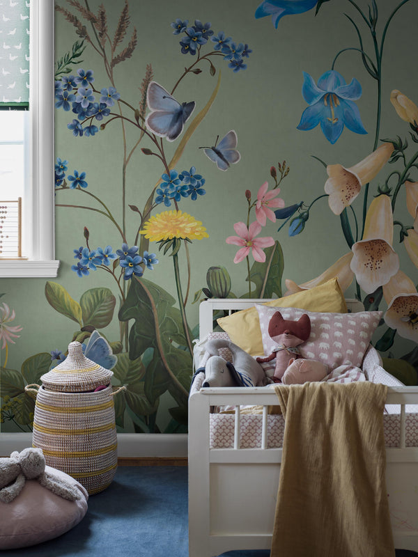 Boras Tapeter 9864W Studio Kids Bluebell Magic Green - mural w kwiaty polne