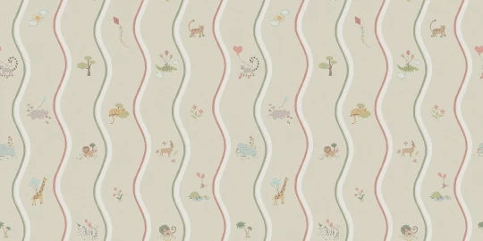 Boras Tapeter 9870W Studio Kids Wavy Stripe Animals - mural w falujące linie i zwierzątka