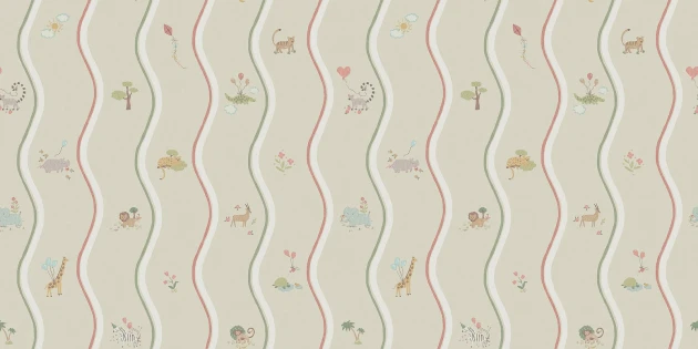 Boras Tapeter 9870W Studio Kids Wavy Stripe Animals - mural w falujące linie i zwierzątka