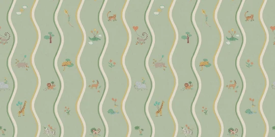 Boras Tapeter 9872W Studio Kids Wavy Stripe Animals - mural w falujące linie i zwierzątka