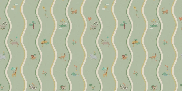 Boras Tapeter 9872W Studio Kids Wavy Stripe Animals - mural w falujące linie i zwierzątka