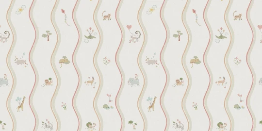 Boras Tapeter 9874W Studio Kids Wavy Stripe Animals - mural w falujące linie i zwierzątka
