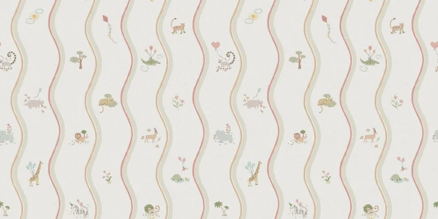 Boras Tapeter 9874W Studio Kids Wavy Stripe Animals - mural w falujące linie i zwierzątka