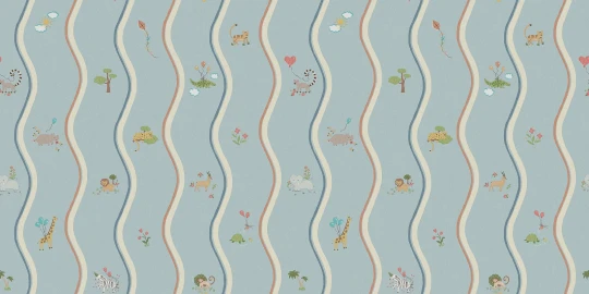 Boras Tapeter 9871W Studio Kids Wavy Stripe Animals - mural w falujące linie i zwierzątka