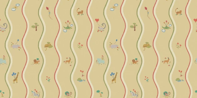Boras Tapeter 9873W Studio Kids Wavy Stripe Animals - mural w falujące linie i zwierzątka