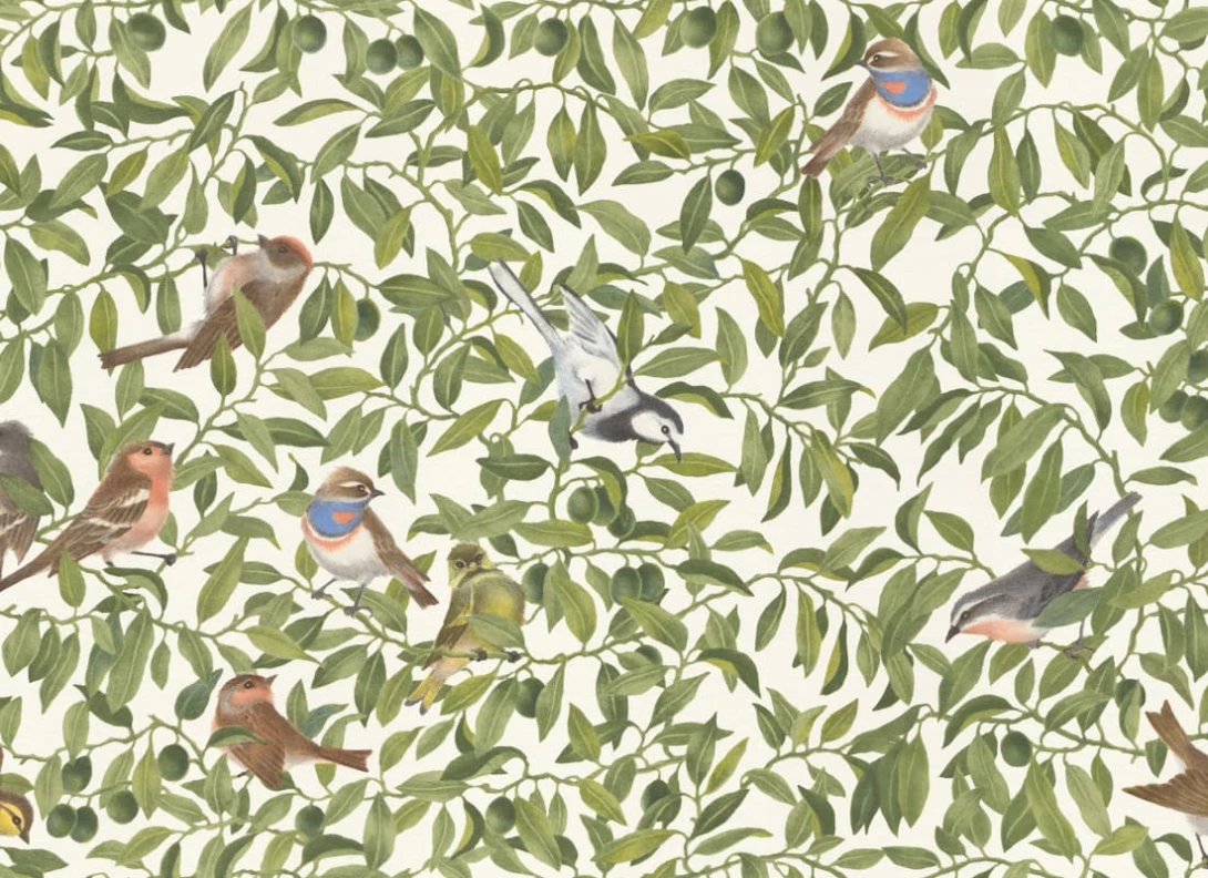 Rebel Walls R19260 Meet a Rebel Backwood Birds White - mural w ptaki i liście