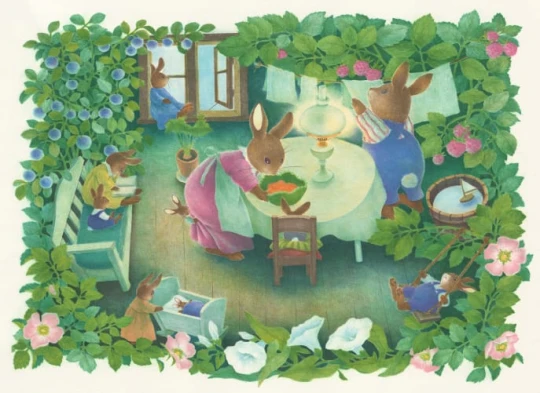 Rebel Walls R19841 Meet a Rebel Rabbit Family Green - mural dziecięcy w rodzinę króliczków