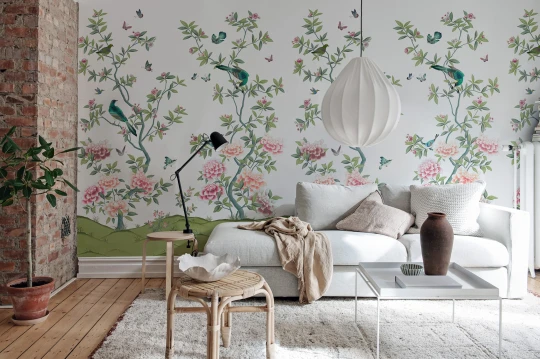 Rebel Walls R21720 Meet a Rebel Garden of Harmony White - mural w gałęzie i ptaki