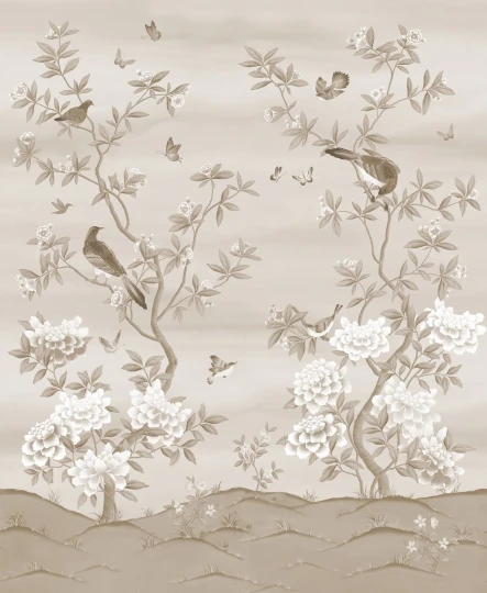 Rebel Walls R21721 Meet a Rebel Garden of Harmony Beige - mural w gałęzie i ptaki