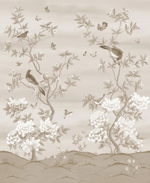 Rebel Walls R21721 Meet a Rebel Garden of Harmony Beige - mural w gałęzie i ptaki