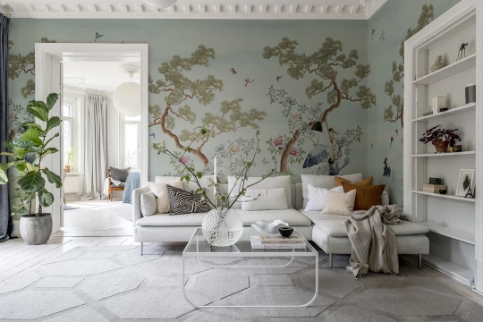 Rebel Walls R21725 Meet a Rebel Pine Grove Blue - mural w sosny i ptaki