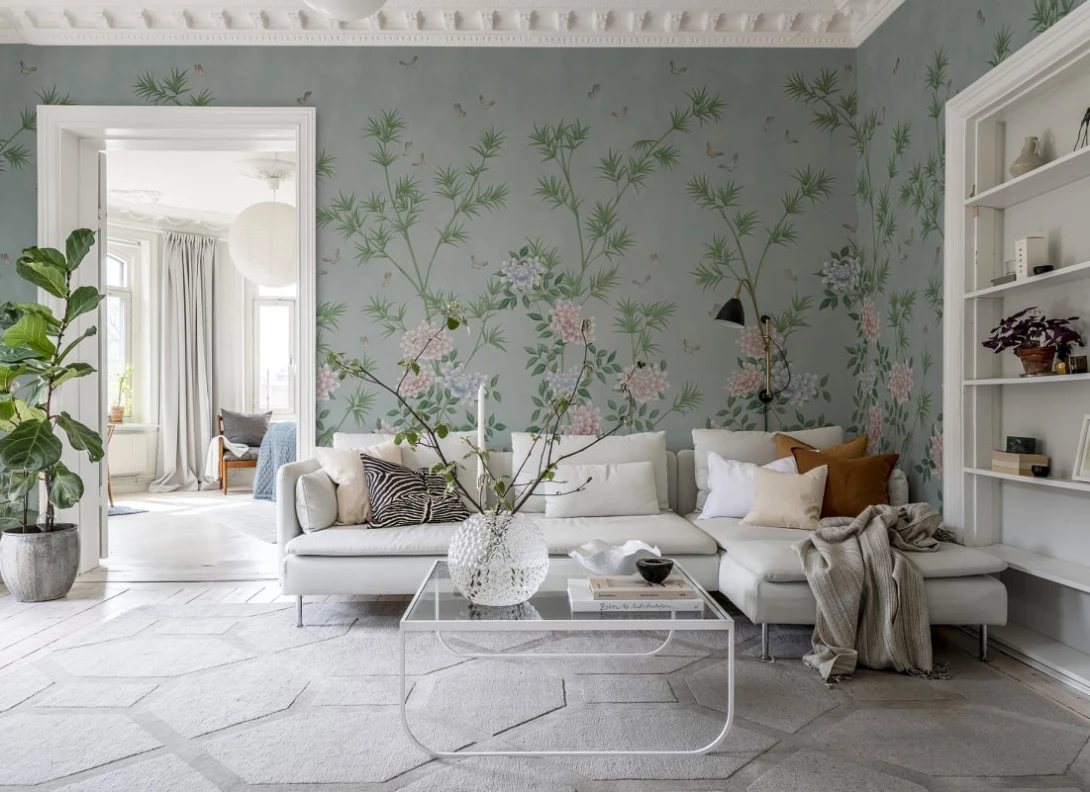 Rebel Walls R21732 Meet a Rebel Eastern Bloom Blue - mural w rośliny i motyle