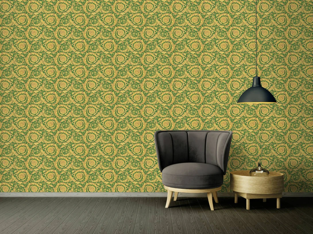 Versace 36692-6 IV Barocco Green and Yellow - tapeta w barokowy ornament roślinny
