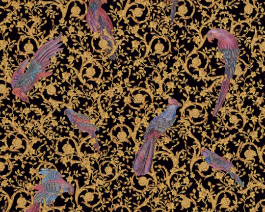 Versace 37053-1 IV Barocco Birds Gold and Red and Blue - tapeta w papugi i ornament