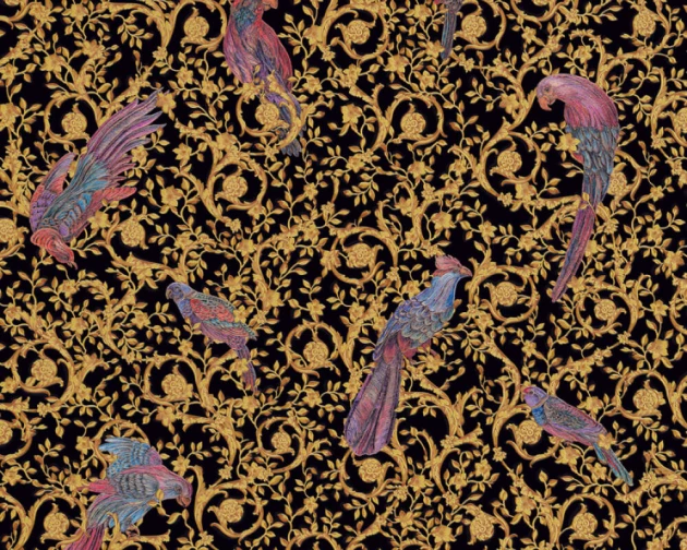 Versace 37053-1 IV Barocco Birds Gold and Red and Blue - tapeta w papugi i ornament