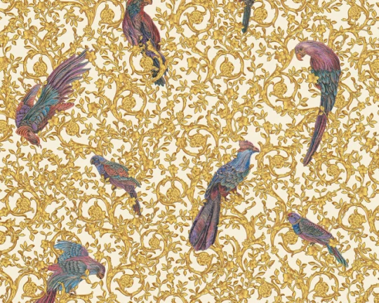 Versace 37053-2 IV Barocco Birds Gold - tapeta w papugi i ornament