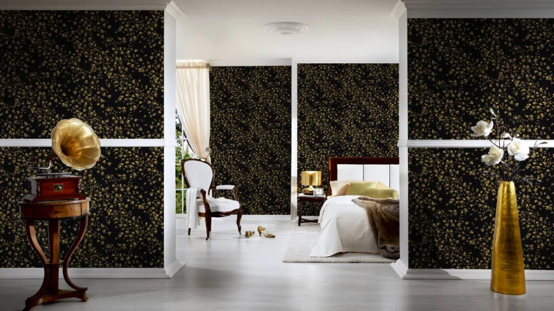 Versace 93585-4 IV Barocco Ditsy Flowers Black and Yellow - tapeta w drobne kwiaty