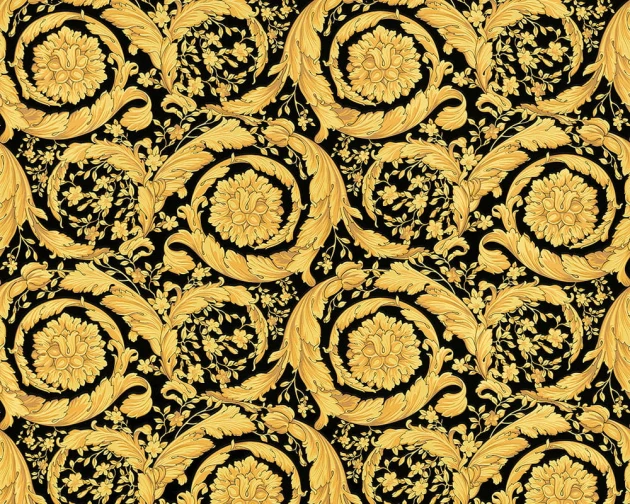 Versace 93583-4 IV Barocco Scroll Flowers Black and Gold - tapeta w barokowy ornament roślinny