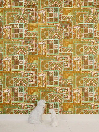 Versace 37048-2 IV Decoupage Spearmint Green and Gold - tapeta w ornamentalny patchwork