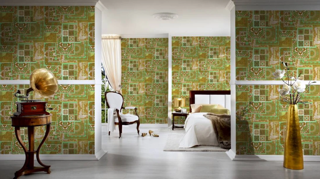Versace 37048-2 IV Decoupage Spearmint Green and Gold - tapeta w ornamentalny patchwork