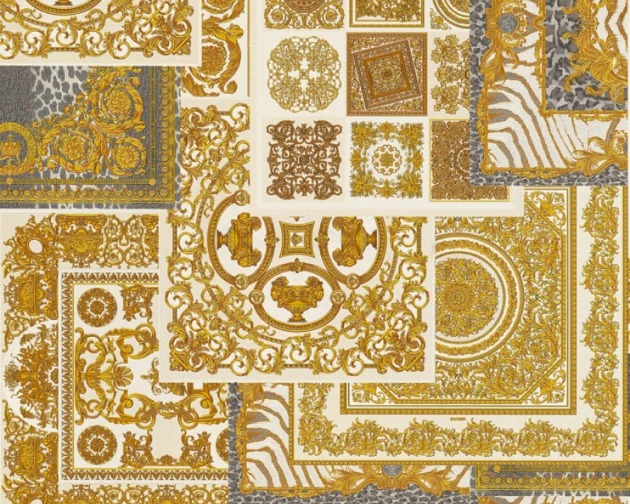 Versace 37048-4 IV Decoupage Cream and Gold - tapeta w ornamentalny patchwork