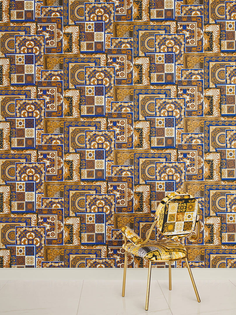 Versace 37048-1 IV Decoupage Blue and Gold - tapeta w ornamentalny patchwork
