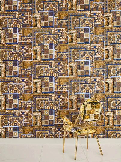 Versace 37048-1 IV Decoupage Blue and Gold - tapeta w ornamentalny patchwork