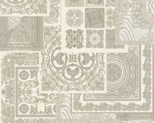 Versace 37048-5 IV Decoupage Silver and Cream - tapeta w ornamentalny patchwork