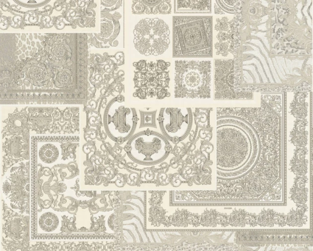 Versace 37048-5 IV Decoupage Silver and Cream - tapeta w ornamentalny patchwork