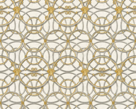 Versace 37049-2 IV La Scala Del Palazzo Dark Grey and Gold - tapeta w kratownicę z pierścieni
