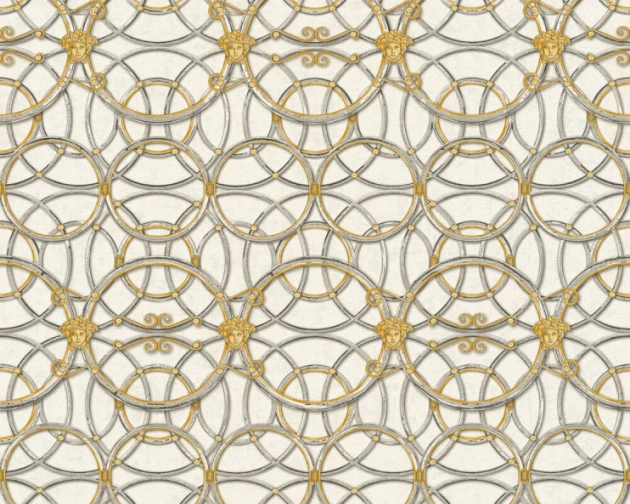 Versace 37049-2 IV La Scala Del Palazzo Dark Grey and Gold - tapeta w kratownicę z pierścieni