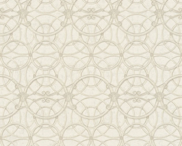 Versace 37049-3 IV La Scala Del Palazzo Silver and Cream - tapeta w kratownicę z pierścieni