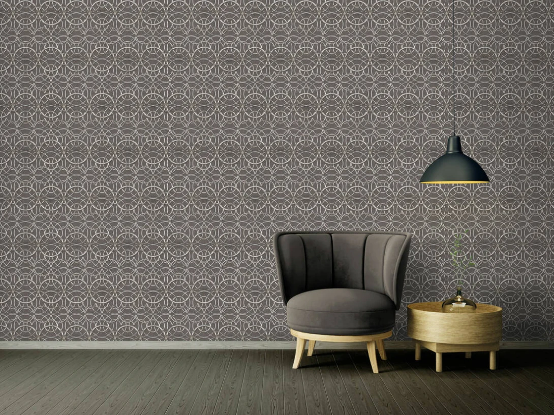 Versace 37049-5 IV La Scala Del Palazzo Charcoal and Silver - tapeta w kratownicę z pierścieni