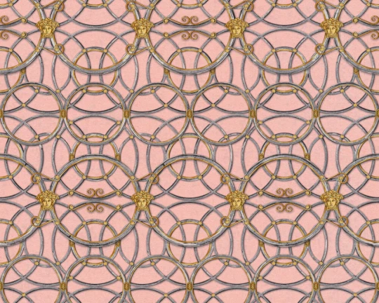 Versace 37049-6 IV La Scala Del Palazzo Pink Icing with Pewter and Gold - tapeta w kratownicę z pierścieni