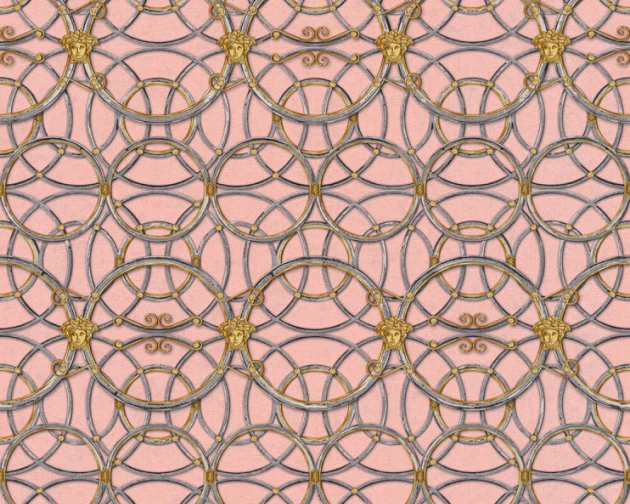 Versace 37049-6 IV La Scala Del Palazzo Pink Icing with Pewter and Gold - tapeta w kratownicę z pierścieni