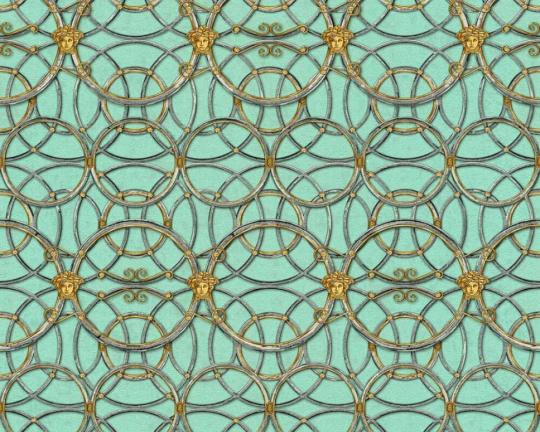 Versace 37049-7 IV La Scala Del Palazzo Turquoise with Pewter and Gold - tapeta w kratownicę z pierścieni