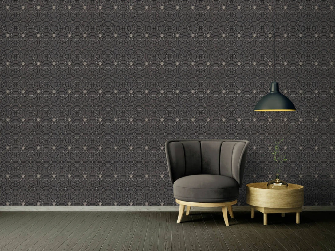 Versace 37049-4 IV La Scala Del Palazzo Charcoal with Black and Pewter - tapeta w kratownicę z pierścieni