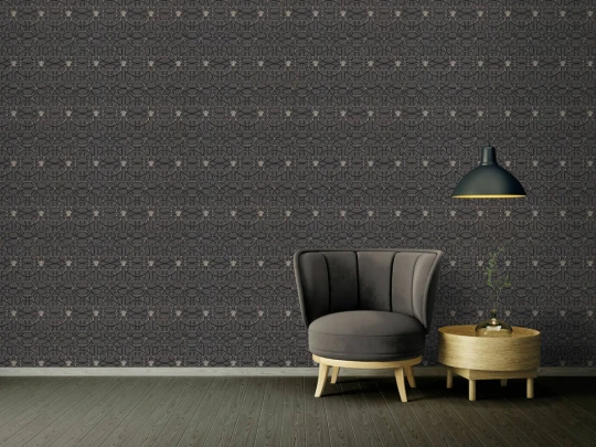 Versace 37049-4 IV La Scala Del Palazzo Charcoal with Black and Pewter - tapeta w kratownicę z pierścieni