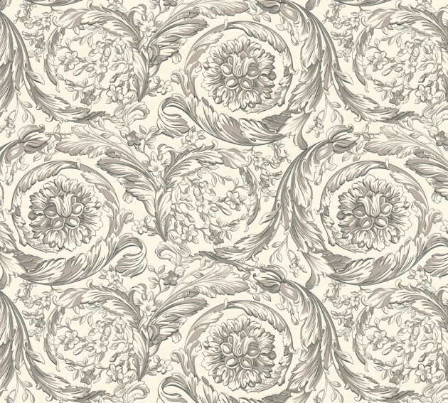 Versace 79135-3 VI Barocco White/Grey - tapeta w barokowy ornament roślinny