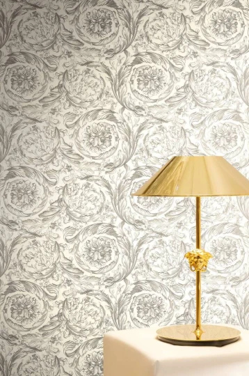 Versace 79135-3 VI Barocco White/Grey - tapeta w barokowy ornament roślinny