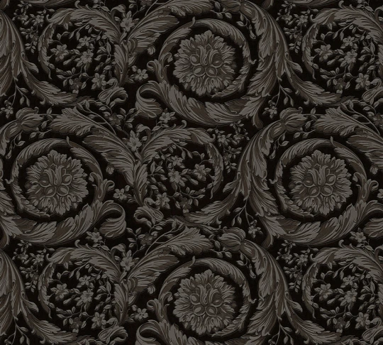Versace 79135-2 VI Barocco Black-Silver - tapeta w barokowy ornament roślinny