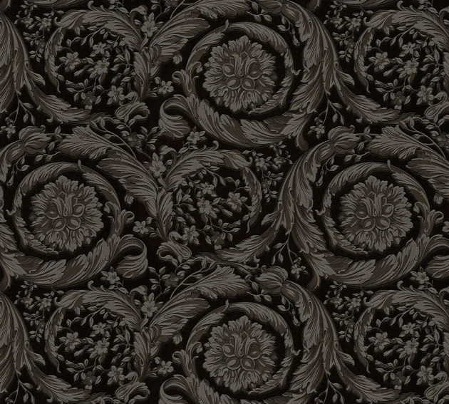 Versace 79135-2 VI Barocco Black-Silver - tapeta w barokowy ornament roślinny