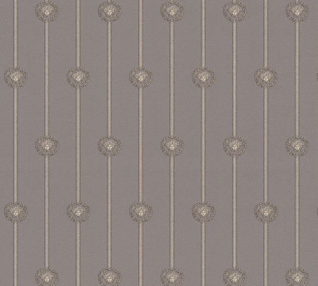 Versace 79173-4 VI Baroque Stripe Gilver/Grey - tapeta w pasy z Meduzami