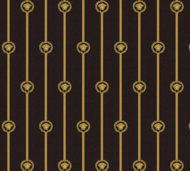 Versace 79173-2 VI Baroque Stripe Gold/Black - tapeta w pasy z Meduzami