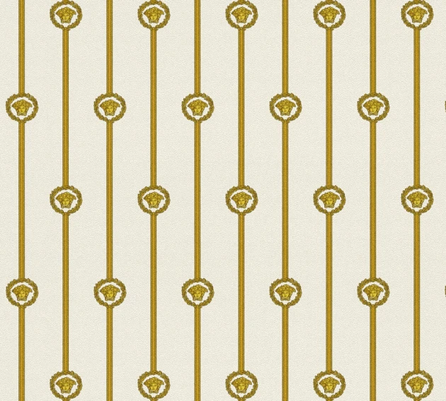 Versace 79173-1 VI Baroque Stripe Gold/White - tapeta w pasy z Meduzami