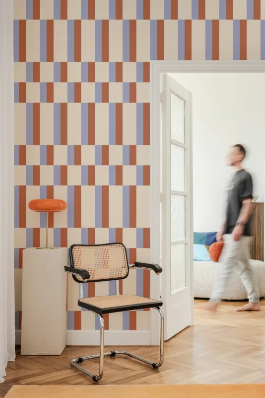 Hovia GE5907OR03R Albers Blue & Orange - tapeta geometryczna