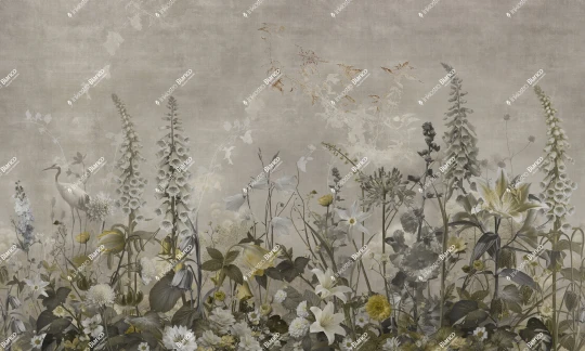 Inkiostro Bianco INKMAIB2603 Materiaprima Bruma Salvia - mural w kwiaty i czaplę