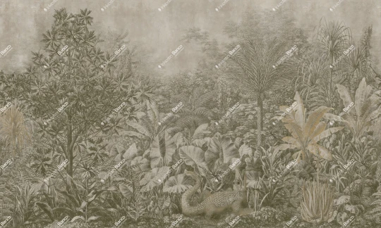 Inkiostro Bianco INKRAAP2603 Materiaprima Bali Oliva - mural w dżunglę z krokodylem